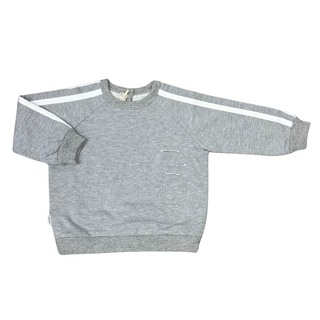 Melange Grey Striped Trim Crewneck