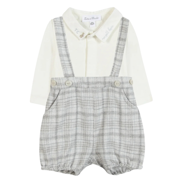 Grey Marled Plaid Shorts Set