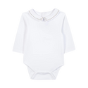 White with Grey Embroidered Collar Long Sleeve Onesie