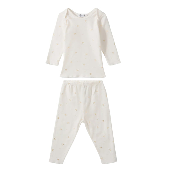 White Baby Gold Cherry Pajama Set