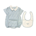 Blue Baby Short Sleeves Logo Romper + Bib