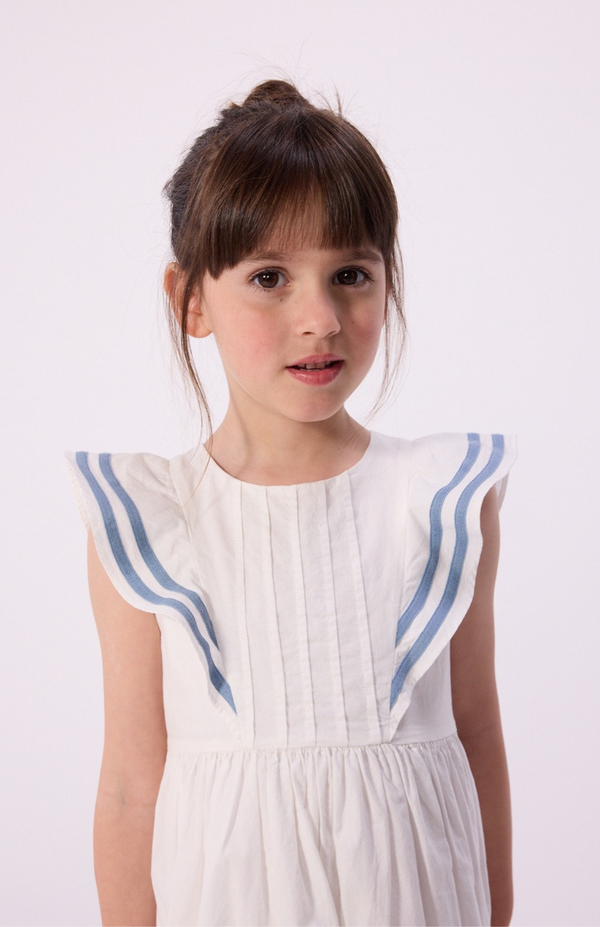 White with Blue Striped Trim Dress