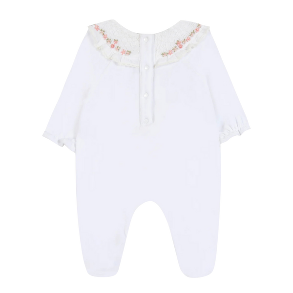 White Velour Flower Collar Footie