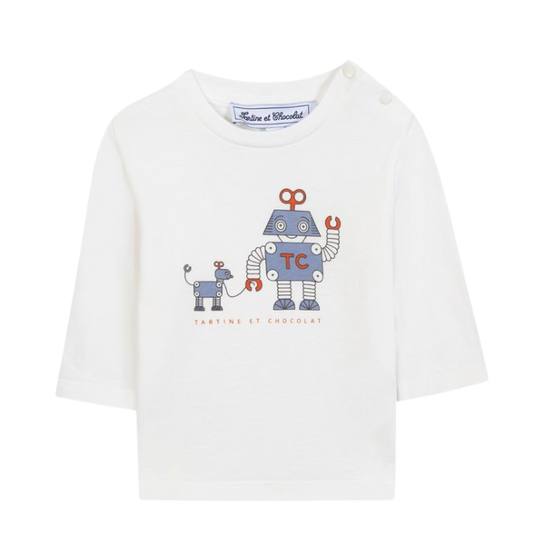 White Baby Robo Dog Long Sleeve Tee