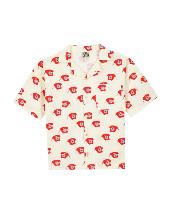 White and Red Phone Short Sleeve Top