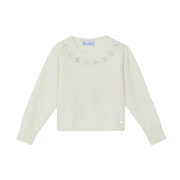 White Rhinestone Embellished Sweater