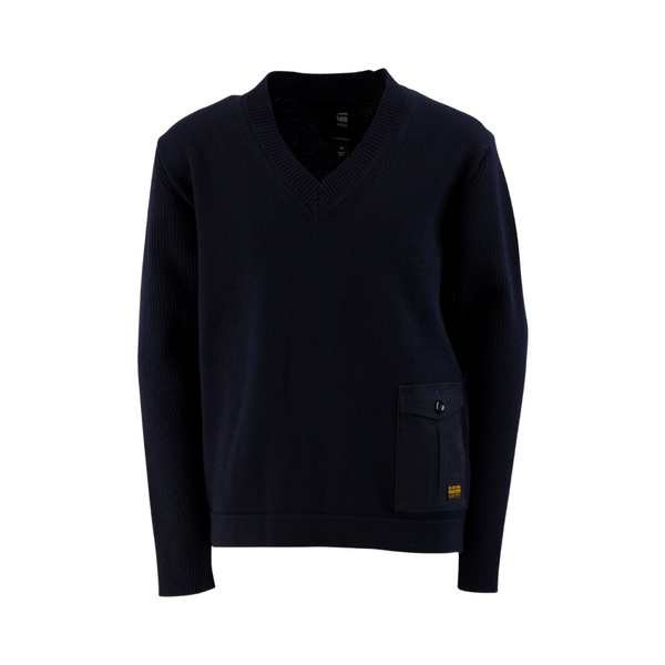 Navy Knit Loose Fit V Neck Sweater