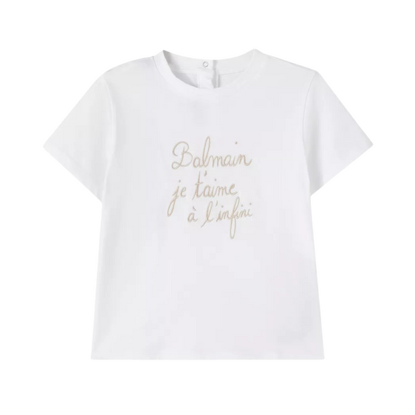 White Embroidered Cursive Logo Tee