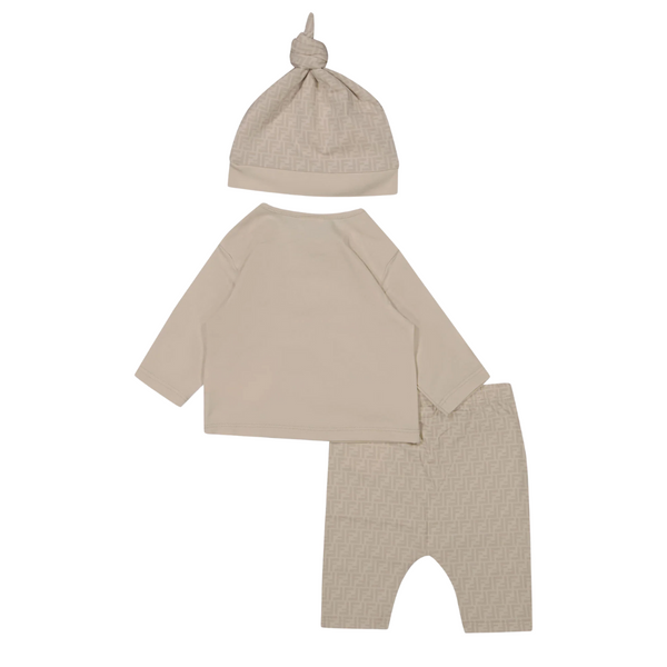Beige Baby Long Sleeve Tee FF Allover Outfit and Hat