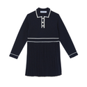 Navy with White Trim Collar Pleated Dress