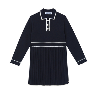 Navy with White Trim Collar Pleated Dress