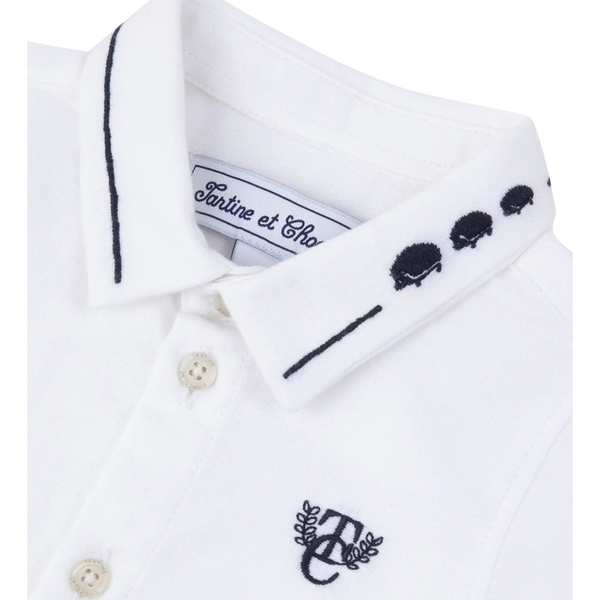 White with Navy Detail Baby Collared Shirt