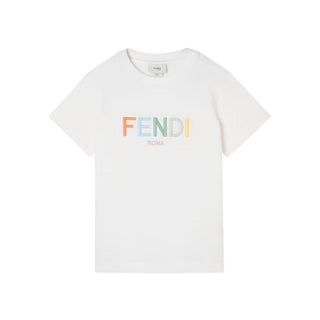 White Multicolor Fendi Logo Tee