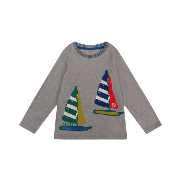 Grey Sailboat Long Sleeve Tee