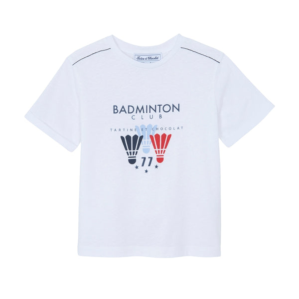 White Big Boys Badminton Club Tee