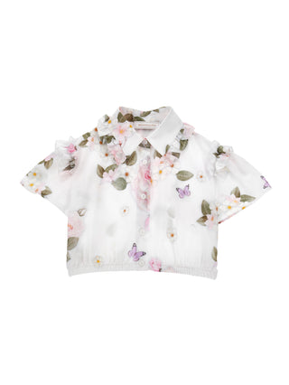 White Floral Rouched Top