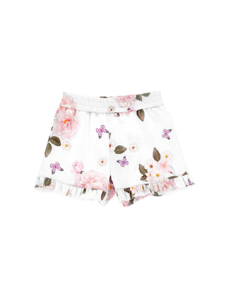 White Floral Poplin Shorts