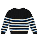 Black Cable Blue Stripe Logo Patch Sweater