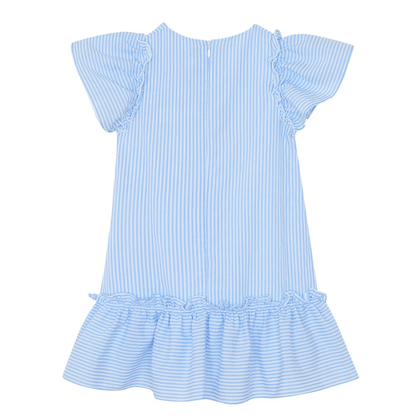 Blue and White Striped Ruffle Sleeve Dress