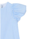 Blue and White Striped Ruffle Sleeve Dress
