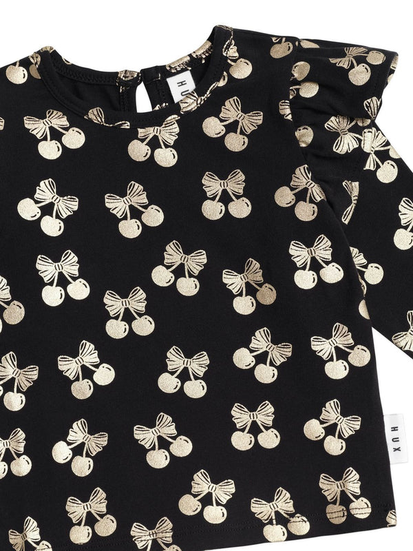 Black and Gold Cherry Pie Frill Top