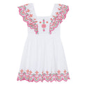 White with Pink Embroidery Dress