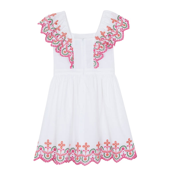 White with Pink Embroidery Dress