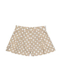 Beige Woven Print Pleated Shorts