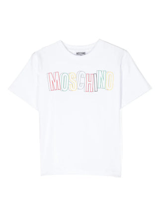 White Maxi Short Sleeve Tee with Colorful Txt Logo