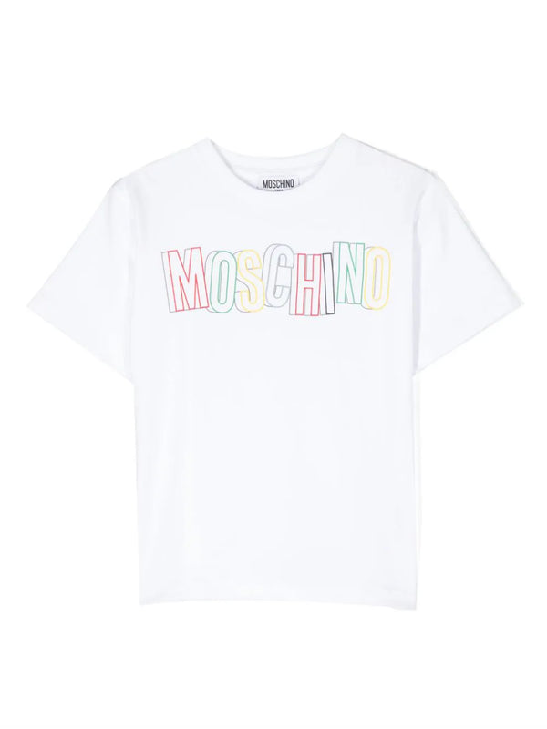 White Maxi Short Sleeve Tee with Colorful Txt Logo