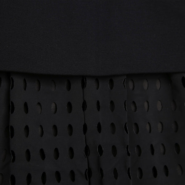 Black Drop Waist Laser Cut Bi-Fabric Dress