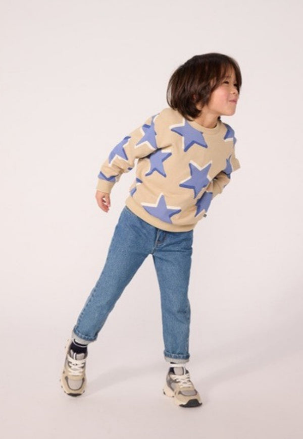 Beige with Blue Stars Crewneck