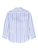 Blue Boy Stripe Mandarin Collar Linen Shirt