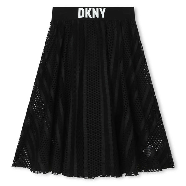 Black Multimesh  Midi Skirt with Elastic Waistband