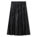 Black Mettalic Midi Pleated Logo Waist Skirt