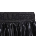 Black Mettalic Midi Pleated Logo Waist Skirt