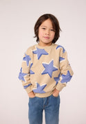 Beige with Blue Stars Crewneck