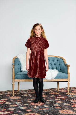 Burgundy Smocked Velvet Dress