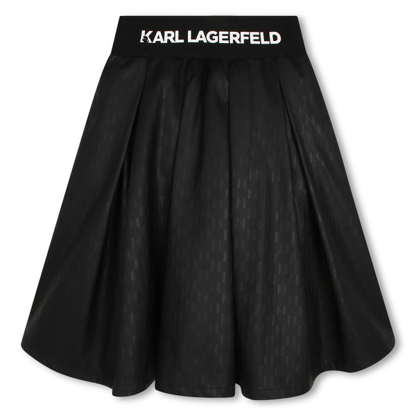 Black Pleather KL Logo Embossed Skirt