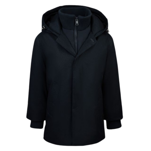 Navy Hooded Wool Dressy Coat