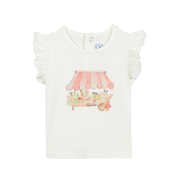White and Pink Flower Cart Tee
