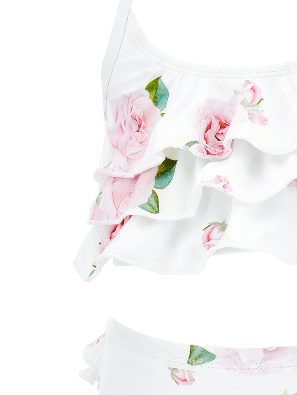 ML White Roses Ruffle Bikini