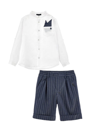 White and Navy Muslin Shirt and Pants Set