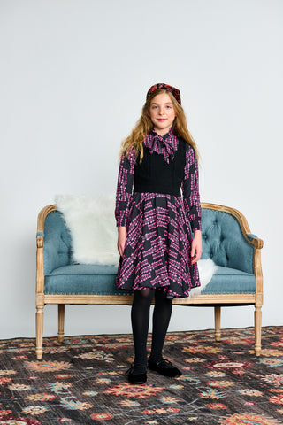 Black with Hot Pink Square Design Dress
