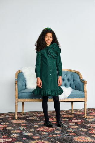 Forest Green Large Flower Button Down Dress