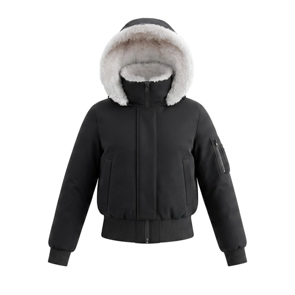 Black with White Fur Bomber Coat
