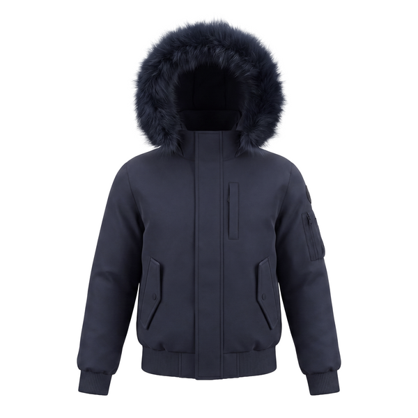 Navy Matte Hooded Coat