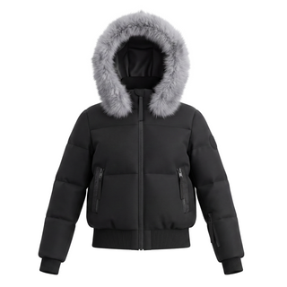 Black Silver Fox Hood Bomber Coat