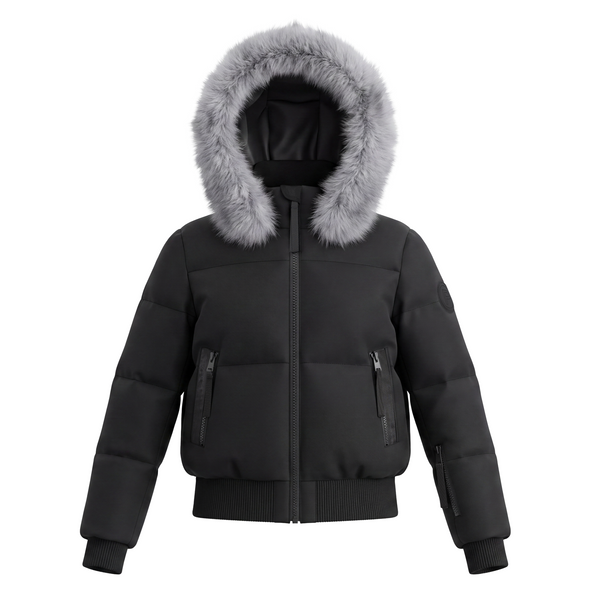 Black Silver Fox Hood Bomber Coat