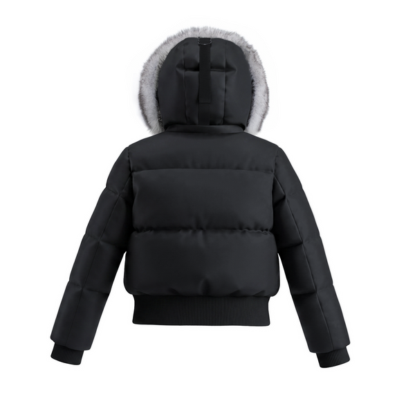 Black Silver Fox Hood Bomber Coat